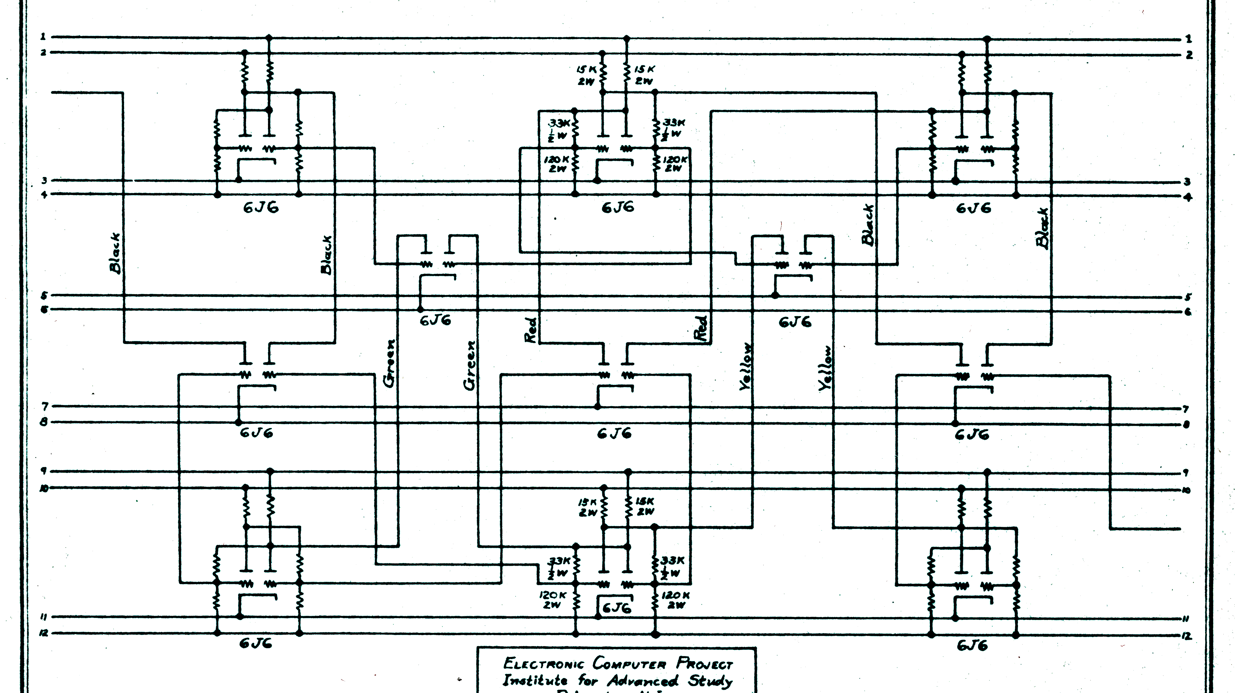 Diagram of circuit of Shift Register ('Shifting register') in IAS computer